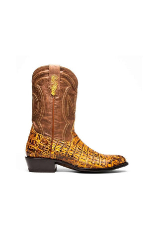 Marco Di Milano Phoenix Mustard Brown Exotic Crocodile Skin Cowboy Boot (MDM1234)