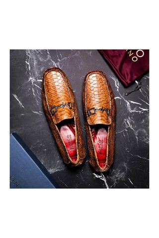 Marco Di Milano Pia Cognac Python Skin Horse-Bit Loafer (MDM1240)