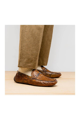 Marco Di Milano Pia Cognac Python Skin Horse-Bit Loafer (MDM1240)