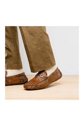 Marco Di Milano Pia Cognac Python Skin Horse-Bit Loafer (MDM1240)