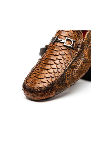 Marco Di Milano Pia Cognac Python Skin Horse-Bit Loafer (MDM1240)