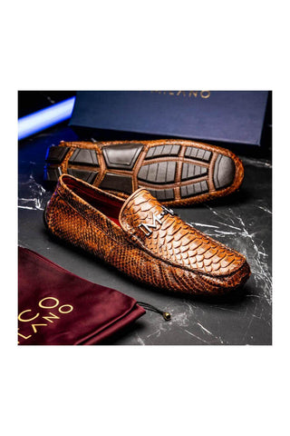 Marco Di Milano Pia Cognac Python Skin Horse-Bit Loafer (MDM1240)