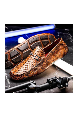 Marco Di Milano Pia Cognac Python Skin Horse-Bit Loafer (MDM1240)