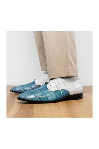 Marco Di Milano Pissa Aqua & White Genuine Caiman Crocodile / Lizard Patchwork Derby (MDM1209)