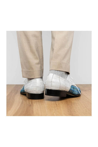 Marco Di Milano Pissa Aqua & White Genuine Caiman Crocodile / Lizard Patchwork Derby (MDM1209)