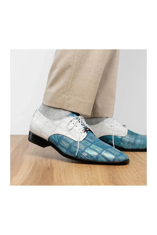 Marco Di Milano Pissa Aqua & White Genuine Caiman Crocodile / Lizard Patchwork Derby (MDM1209)