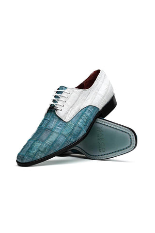 Marco Di Milano Pissa Aqua & White Genuine Caiman Crocodile / Lizard Patchwork Derby (MDM1209)