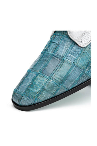 Marco Di Milano Pissa Aqua & White Genuine Caiman Crocodile / Lizard Patchwork Derby (MDM1209)