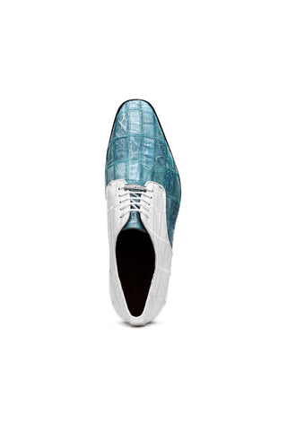 Marco Di Milano Pissa Aqua & White Genuine Caiman Crocodile / Lizard Patchwork Derby (MDM1209)