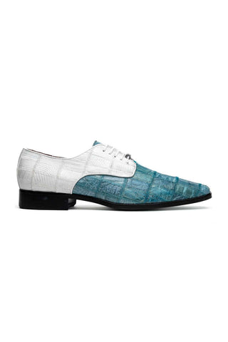 Marco Di Milano Pissa Aqua & White Genuine Caiman Crocodile / Lizard Patchwork Derby (MDM1209)