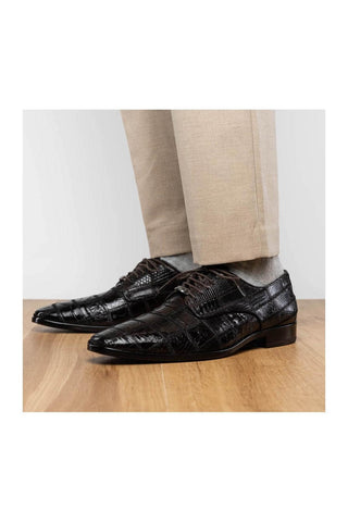 Marco Di Milano Pissa Brown Genuine Caiman Crocodile / Lizard Patchwork Derby (MDM1209)
