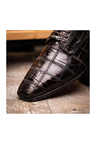 Marco Di Milano Pissa Brown Genuine Caiman Crocodile / Lizard Patchwork Derby (MDM1209)