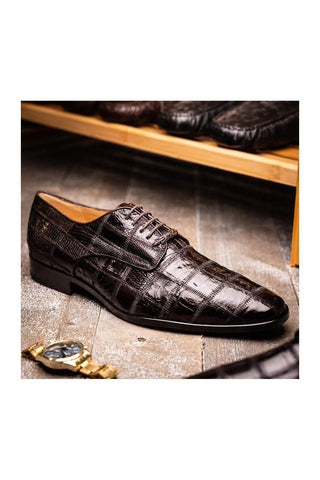 Marco Di Milano Pissa Brown Genuine Caiman Crocodile / Lizard Patchwork Derby (MDM1209)