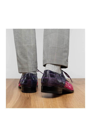 Marco Di Milano Pissa Pink & Purple Genuine Caiman Crocodile / Lizard Patchwork Derby (MDM1209)