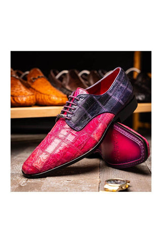 Marco Di Milano Pissa Pink & Purple Genuine Caiman Crocodile / Lizard Patchwork Derby (MDM1209)