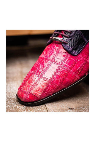 Marco Di Milano Pissa Pink & Purple Genuine Caiman Crocodile / Lizard Patchwork Derby (MDM1209)