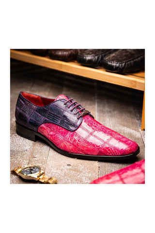 Marco Di Milano Pissa Pink & Purple Genuine Caiman Crocodile / Lizard Patchwork Derby (MDM1209)