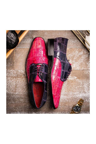 Marco Di Milano Pissa Pink & Purple Genuine Caiman Crocodile / Lizard Patchwork Derby (MDM1209)