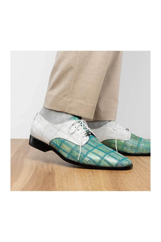 Marco Di Milano Pissa Turquoise & White Genuine Caiman Crocodile / Lizard Patchwork Derby (MDM1209)
