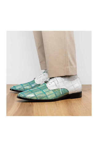 Marco Di Milano Pissa Turquoise & White Genuine Caiman Crocodile / Lizard Patchwork Derby (MDM1209)