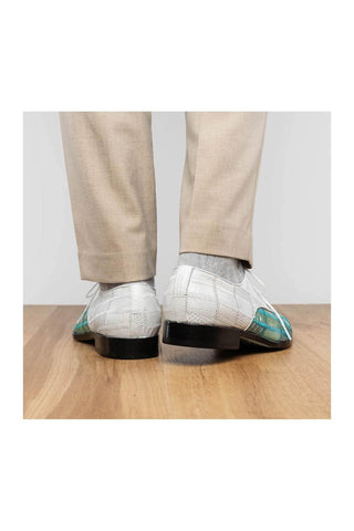 Marco Di Milano Pissa Turquoise & White Genuine Caiman Crocodile / Lizard Patchwork Derby (MDM1209)
