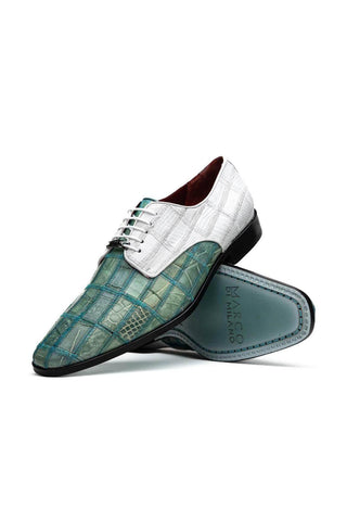 Marco Di Milano Pissa Turquoise & White Genuine Caiman Crocodile / Lizard Patchwork Derby (MDM1209)