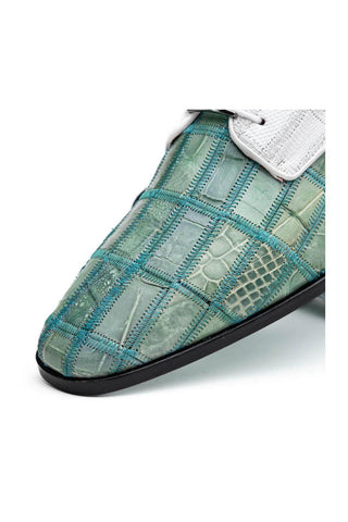 Marco Di Milano Pissa Turquoise & White Genuine Caiman Crocodile / Lizard Patchwork Derby (MDM1209)