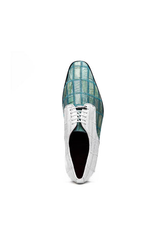 Marco Di Milano Pissa Turquoise & White Genuine Caiman Crocodile / Lizard Patchwork Derby (MDM1209)
