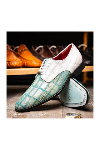 Marco Di Milano Pissa Turquoise & White Genuine Caiman Crocodile / Lizard Patchwork Derby (MDM1209)