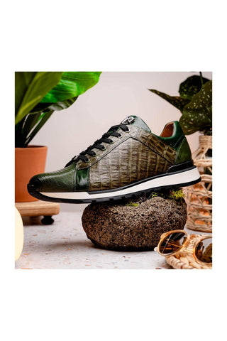 Marco Di Milano Portici Green & Olive Exotic Lizard / Crocodile Casual Sneakers (MDM1016)