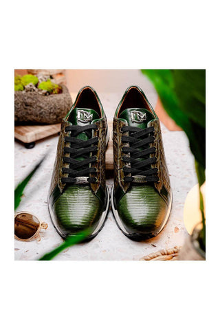 Marco Di Milano Portici Green & Olive Exotic Lizard / Crocodile Casual Sneakers (MDM1016)