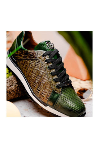 Marco Di Milano Portici Green & Olive Exotic Lizard / Crocodile Casual Sneakers (MDM1016)
