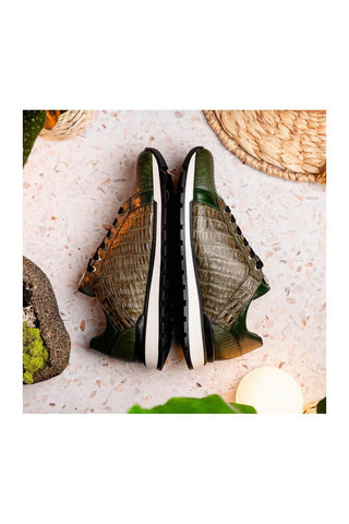 Marco Di Milano Portici Green & Olive Lizard / Crocodile Casual Sneakers (MDM1016)
