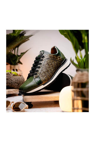 Marco Di Milano Portici Green & Olive Lizard / Crocodile Casual Sneakers (MDM1016)