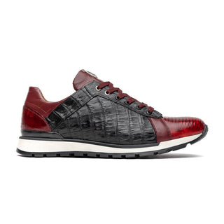 Marco Di Milano Portici Men's Shoes Wine & Black Exotic Lizard / Crocodile Casual Sneakers (MDM1016)-AmbrogioShoes