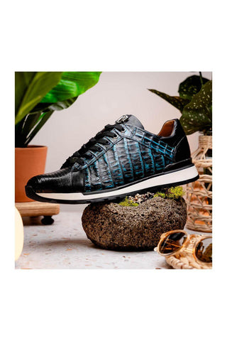 Marco Di Milano Portici Navy & Black Exotic Lizard / Crocodile Casual Sneakers (MDM1016)