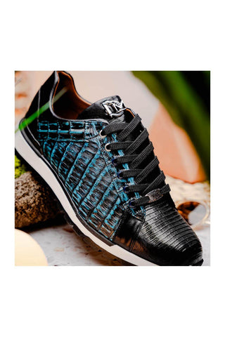 Marco Di Milano Portici Navy & Black Exotic Lizard / Crocodile Casual Sneakers (MDM1016)