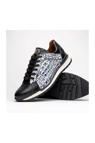 Marco Di Milano Portici Newspaper & Black Exotic Lizard / Crocodile Casual Sneakers (MDM1016)