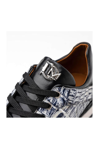 Marco Di Milano Portici Newspaper & Black Exotic Lizard / Crocodile Casual Sneakers (MDM1016)