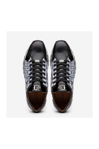 Marco Di Milano Portici Newspaper & Black Exotic Lizard / Crocodile Casual Sneakers (MDM1016)