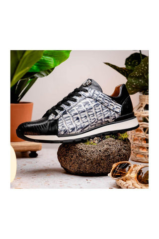 Marco Di Milano Portici Newspaper & Black Lizard / Crocodile Casual Sneakers (MDM1016)