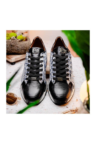 Marco Di Milano Portici Newspaper & Black Lizard / Crocodile Casual Sneakers (MDM1016)