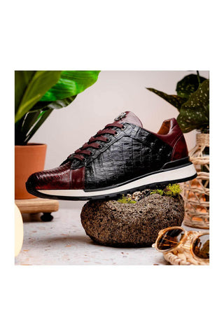 Marco Di Milano Portici Wine & Black Exotic Lizard / Crocodile Casual Sneakers (MDM1016)