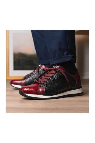 Marco Di Milano Portici Wine & Black Exotic Lizard / Crocodile Casual Sneakers (MDM1016)