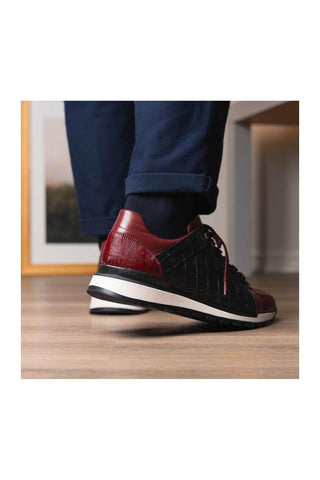 Marco Di Milano Portici Wine & Black Exotic Lizard / Crocodile Casual Sneakers (MDM1016)