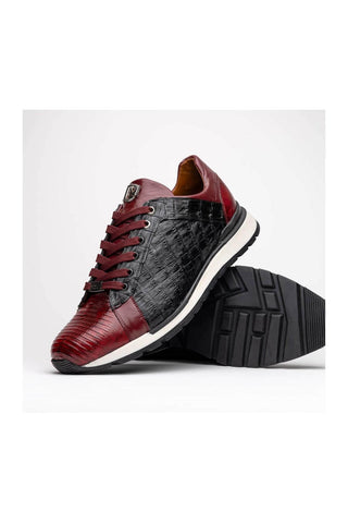 Marco Di Milano Portici Wine & Black Exotic Lizard / Crocodile Casual Sneakers (MDM1016)