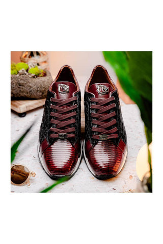 Marco Di Milano Portici Wine & Black Exotic Lizard / Crocodile Casual Sneakers (MDM1016)
