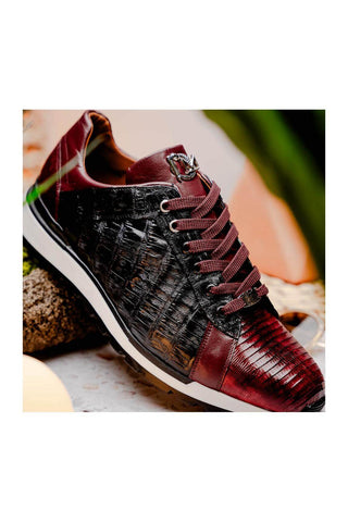 Marco Di Milano Portici Wine & Black Exotic Lizard / Crocodile Casual Sneakers (MDM1016)