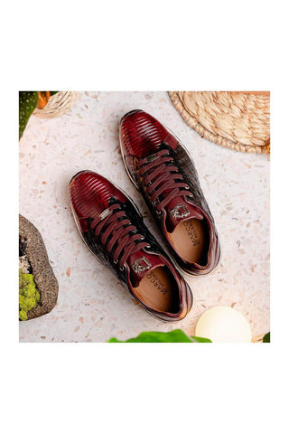 Marco Di Milano Portici Wine & Black Lizard / Crocodile Casual Sneakers (MDM1016)