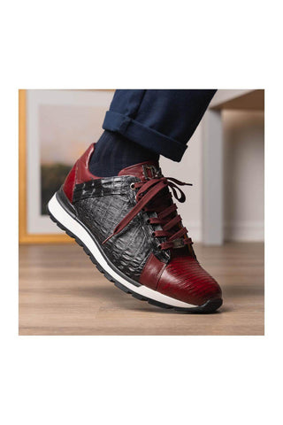 Marco Di Milano Portici Wine & Black Lizard / Crocodile Casual Sneakers (MDM1016)